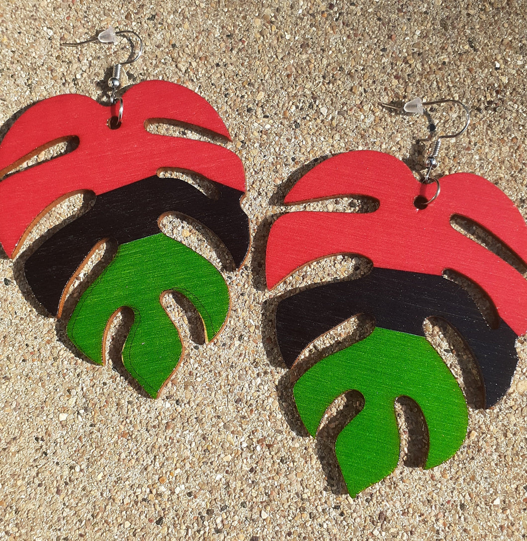 Large Monstera Lead RBG wooden Earrings Kargo Fresh