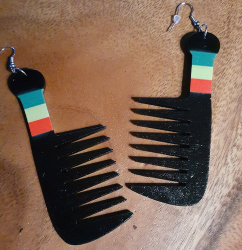 Large afrocentric themed wooden Afro Comb Earrings Kargo Fresh