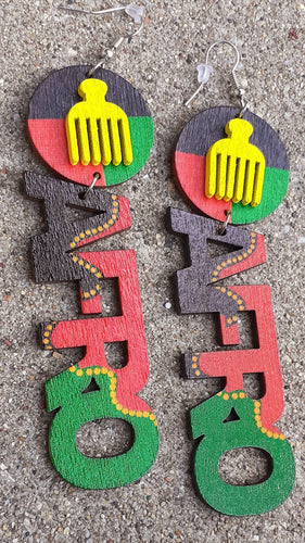 Large afrocentric themed wooden Afro Comb Earrings Kargo Fresh