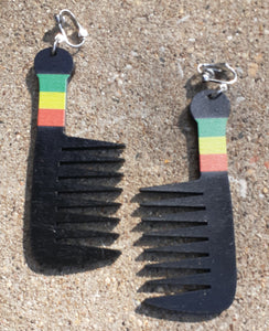 Large afrocentric themed wooden Clip On Afro Comb Earrings Kargo Fresh