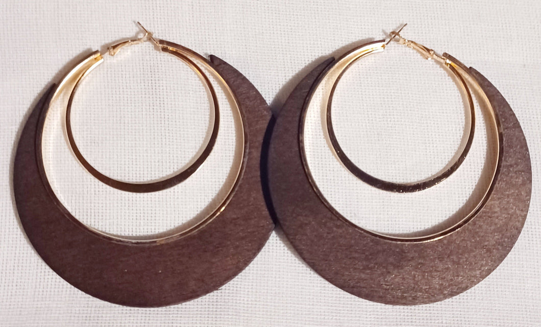 Large and Chunky Wood and metal  Hoop Earrings Kargo Fresh