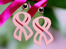 Load image into Gallery viewer, Large breast cancer awareness wooden earrings Kargo Fresh
