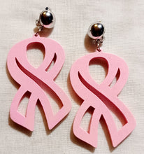 Load image into Gallery viewer, Large breast cancer awareness wooden earrings Kargo Fresh
