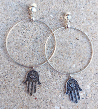Load image into Gallery viewer, Large clip on hamsa hoop earrings Kargo Fresh
