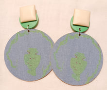 Load image into Gallery viewer, Large denim and wood statement earrings Kargo Fresh
