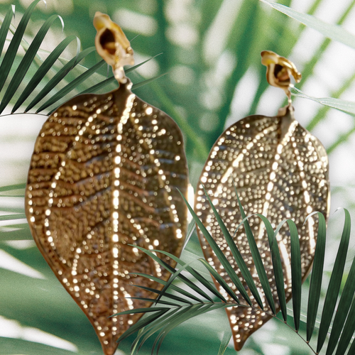 Large gold metal clip on leaf earrings Kargo Fresh