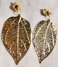 Load image into Gallery viewer, Large gold metal clip on leaf earrings Kargo Fresh
