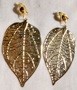 Large gold metal clip on leaf earrings Kargo Fresh