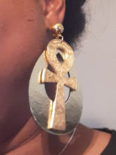 Load image into Gallery viewer, Large golden Handpainted Clip On Ankh Hoop Earrings Kargo Fresh
