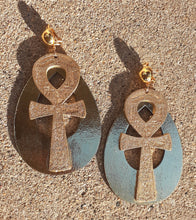 Load image into Gallery viewer, Large golden Handpainted Clip On Ankh Hoop Earrings Kargo Fresh
