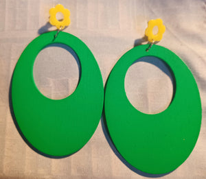 Large handmade Bright green  wooden hoop earrings Kargo Fresh