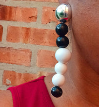 Load image into Gallery viewer, Large handmade black and white bead clip on earrings Kargo Fresh
