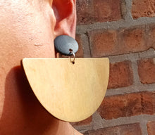 Load image into Gallery viewer, Large handmade geometric wood clip on earrings Kargo Fresh
