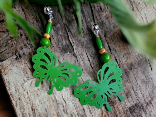 Large handmade metal  Butterfly dangle clip on earrings Kargo Fresh