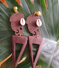 Load image into Gallery viewer, Large handmade wooden afrocentric tclip on earrings Kargo Fresh
