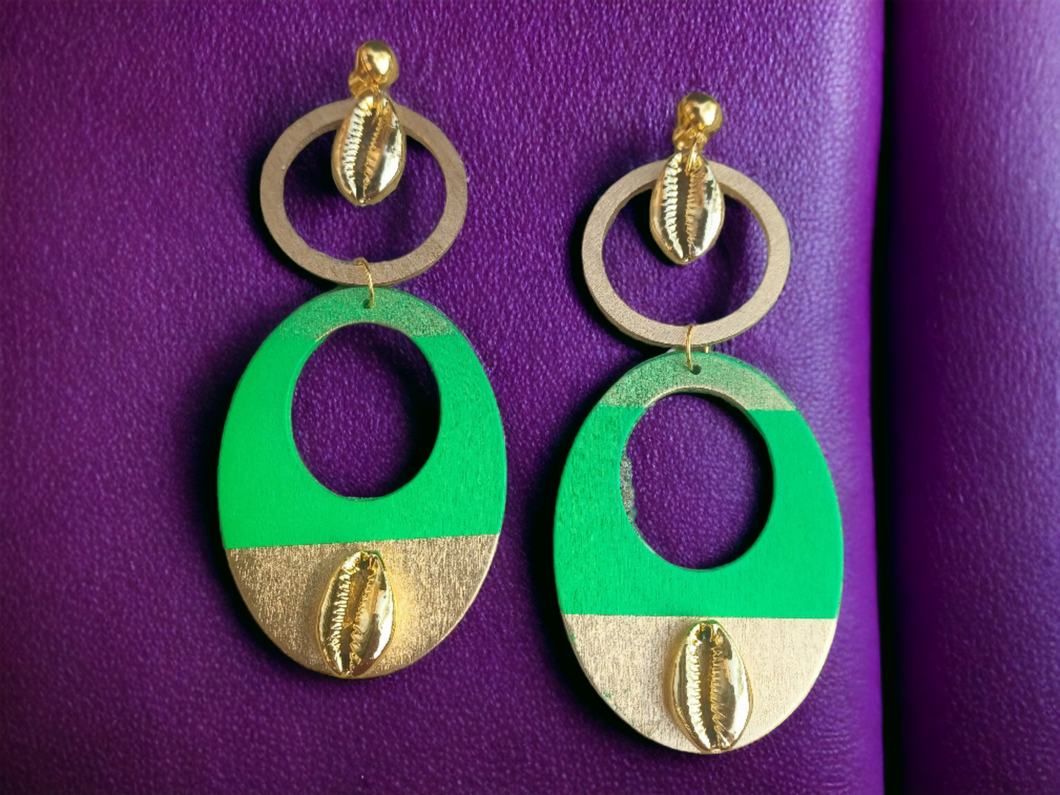 Large handpainted cowrie clip on hoops Kargo Fresh