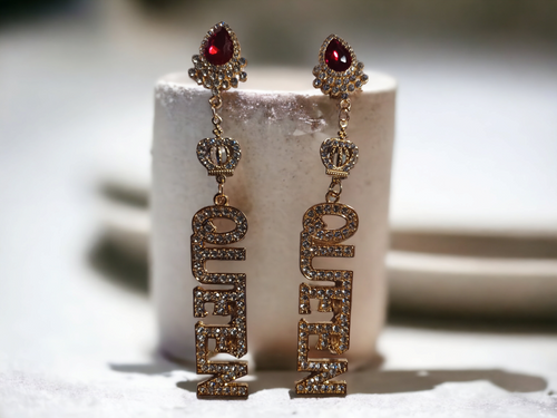 Large queen nameplate clip on earrings Kargo Fresh