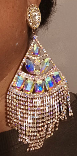 Large runway Handmade rhinestone dangle clip on earrings Kargo Fresh