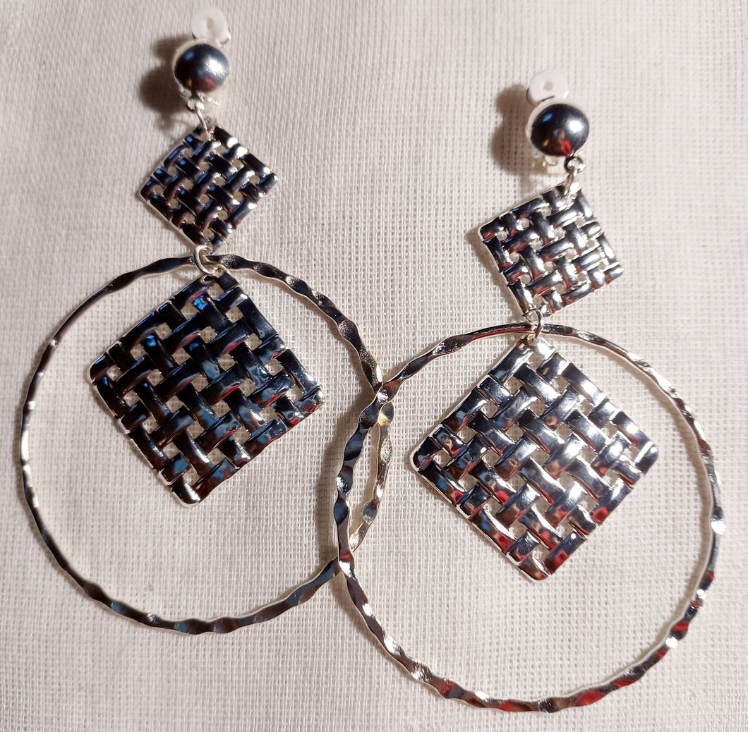 Large silver metal  clip on hoop earrings Kargo Fresh