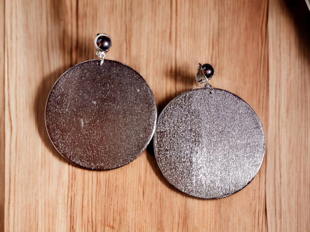 Large silver wood disc clip on earrings Kargo Fresh