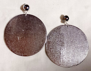 Large silver wood disc clip on earrings Kargo Fresh