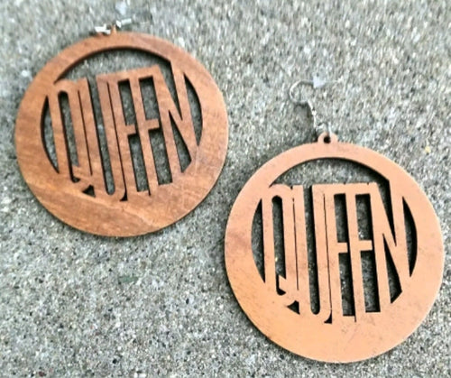 Large wooden QUEEN Earrings Kargo Fresh