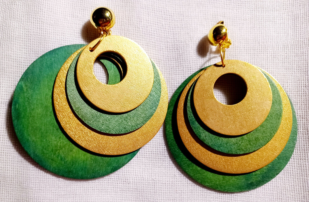 Large wooden multi hoop clip on earrings Kargo Fresh