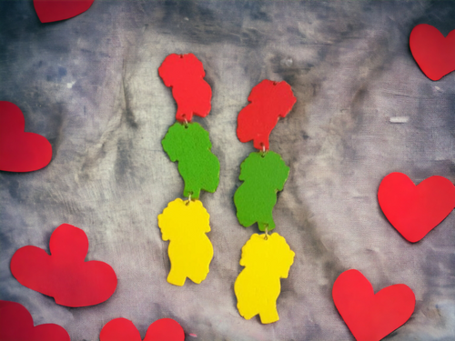 Long afrocentric Rasta colors Wooden Dangle Earrings Kargo Fresh