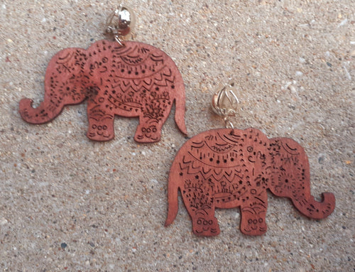 Lucky African Elephant Clip On Wooden Earrings Kargo Fresh