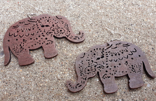Lucky African Elephant Wooden Earrings Kargo Fresh