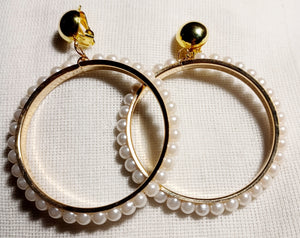 Medium sized Clip on Pearl Hoop Earrings Kargo Fresh