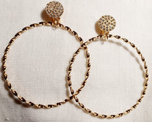 Load image into Gallery viewer, Medium sized Gold Blingy  Clip on Hoop Earrings 3 inch Kargo Fresh
