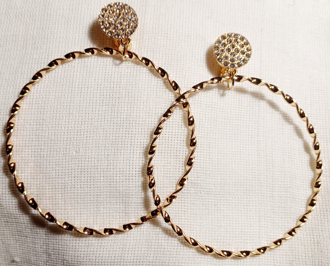Medium sized Gold Blingy  Clip on Hoop Earrings 3 inch Kargo Fresh