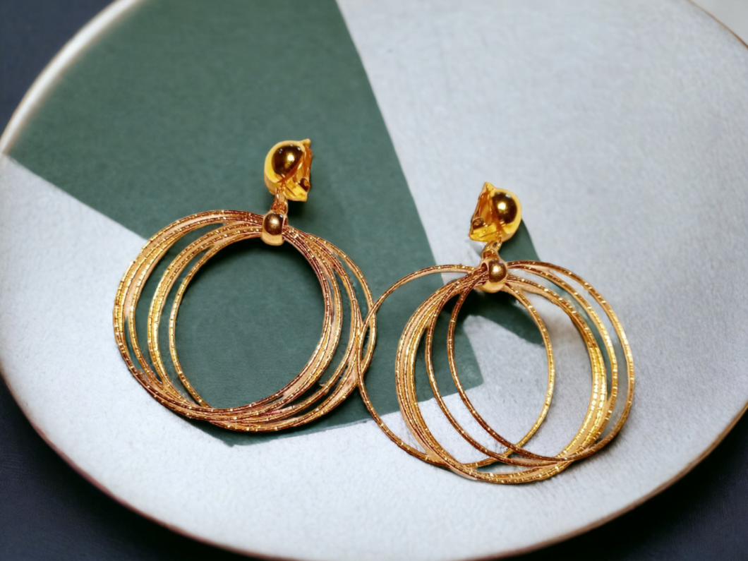 Medium sized gold metal Multi Hoop Clip On Earrings Kargo Fresh