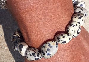 Mens Genuine Dalmatian Jasper Bead Layering Bracelet Kargo Fresh