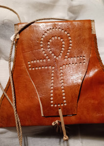 Mens Handmade Leather Ankh Neck Pouch Kargo Fresh