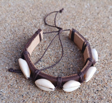 Load image into Gallery viewer, Mens Handmade Leather and Cowrie Shell Bracelet Kargo Fresh
