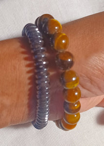 Mens Hematite and Tigers Eye Bracelet Set New Kargo Fresh