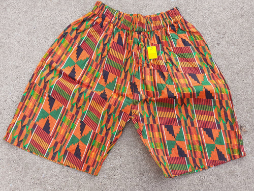 Mens handmade African Kente Cotton Shorts L/XL Kargo Fresh