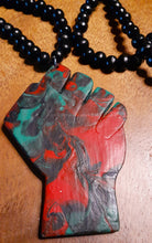 Load image into Gallery viewer, Mens handmade Handpainted RBG wooden Black Power Fist Necklace Kargo Fresh
