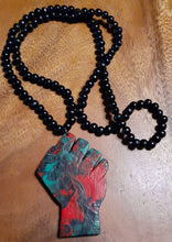 Load image into Gallery viewer, Mens handmade Handpainted RBG wooden Black Power Fist Necklace Kargo Fresh
