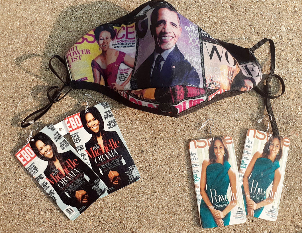 Michelle Obama Fashion Face Mask and Earrings Set Kargo Fresh