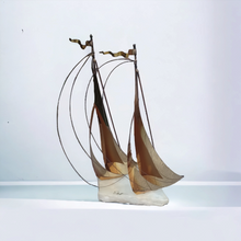 Load image into Gallery viewer, Mid century Brass Sailboat Sculpture Signed J. Demott 1960s era Kargo Fresh
