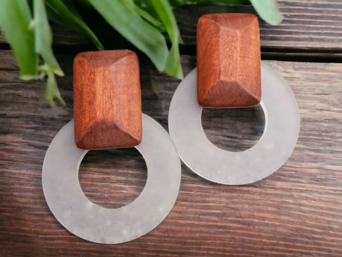 Minimalist Design Acrylic and Wood Door Knocker Earrings Kargo Fresh