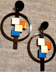 Mondrian Mirrored Acrylic Pop Art 3D Design Earrings Kargo Fresh