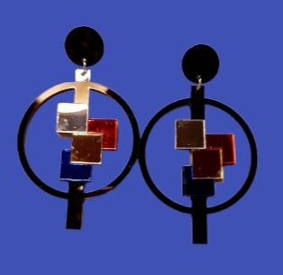 Mondrian Mirrored Acrylic Pop Art 3D Design Earrings Kargo Fresh