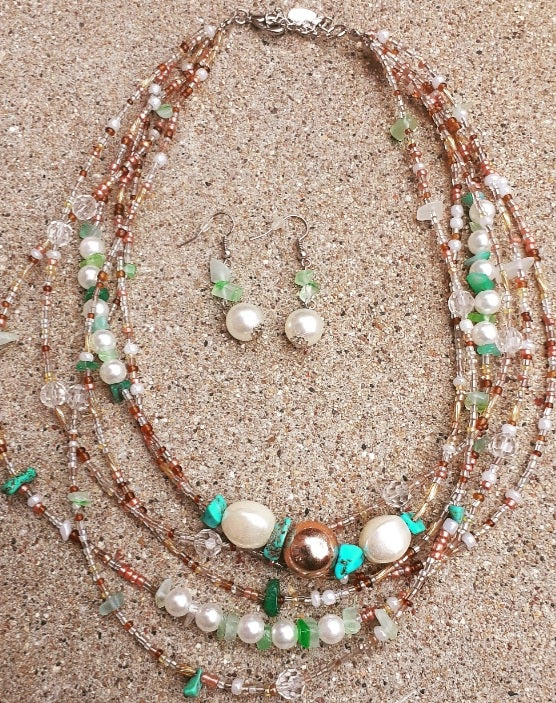 Multi Strand  Turquoise and Bead  Necklace Set Kargo Fresh