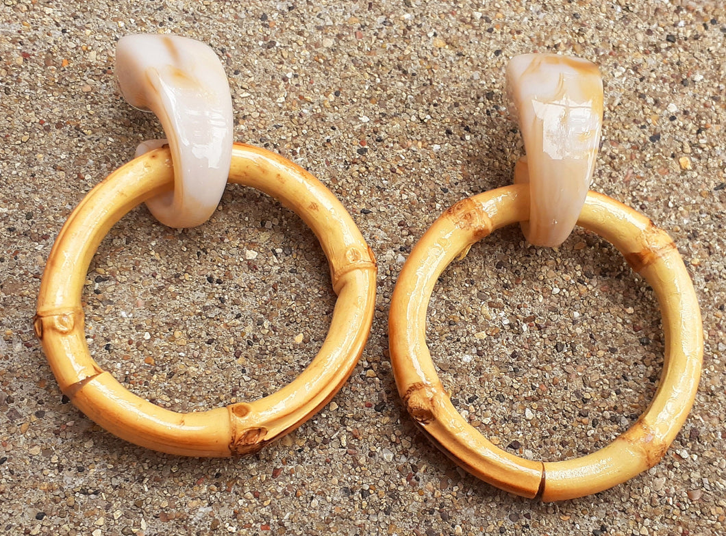 Natural Bamboo and Acrylic Hoop Earrings Kargo Fresh