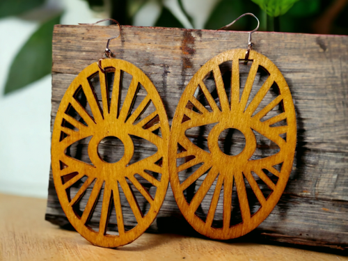 Natural Eye of Horus Wooden Earrings Kargo Fresh