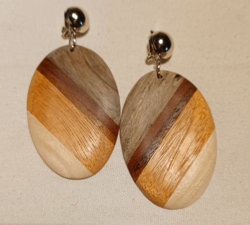 Natural Tri Color Wood Clip On Earrings Kargo Fresh